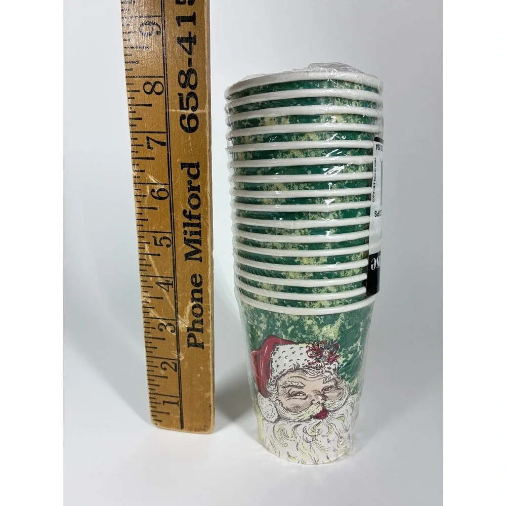Vintage 90s Party House Santa Paper Cups 16 Count 9oz Green Marble 1993 KARA